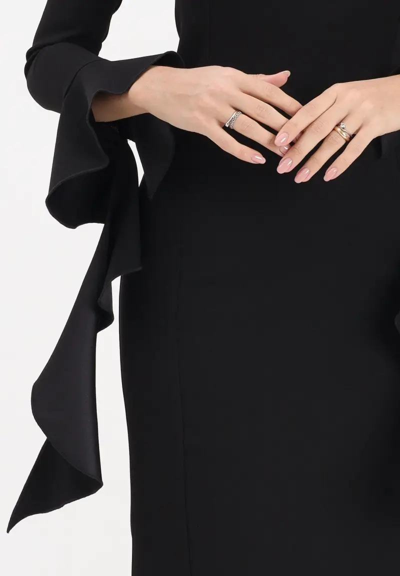 Abito midi nero da donna con volant miniatura 3