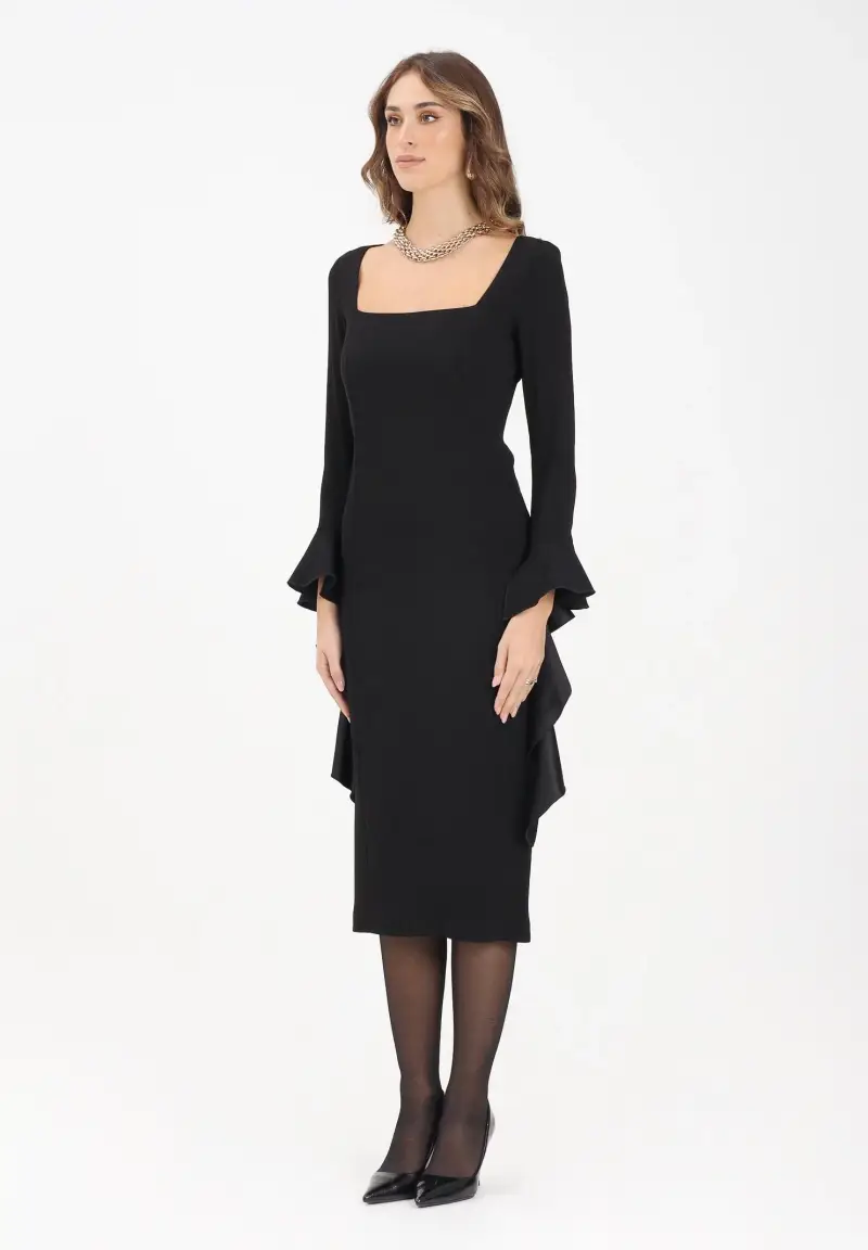 Abito midi nero da donna con volant