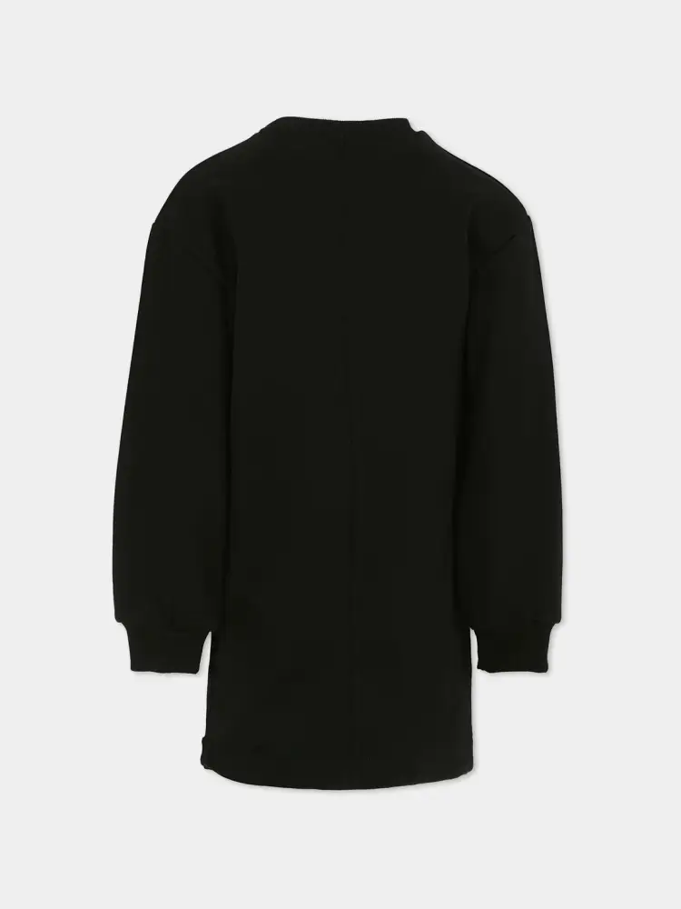 abito nero bambina in cotone maxi logo in rilievo miniatura 2