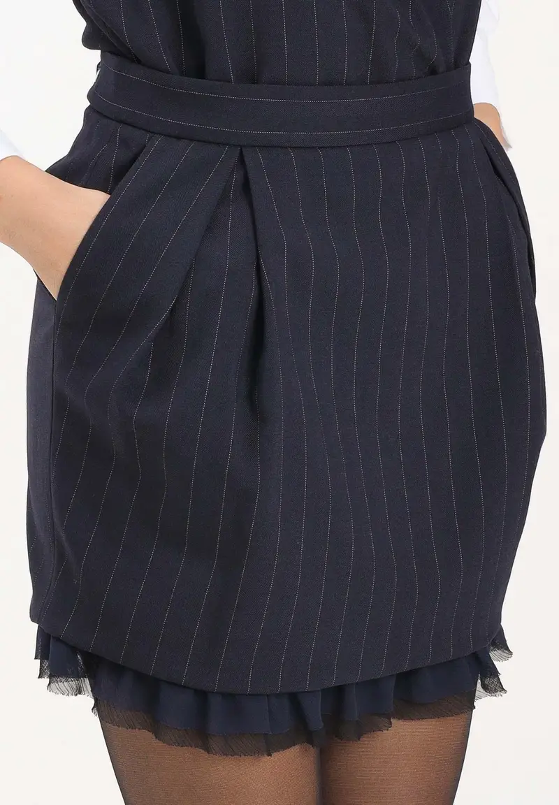 Abito smanicato blu da donna con motivo gessato miniatura 3