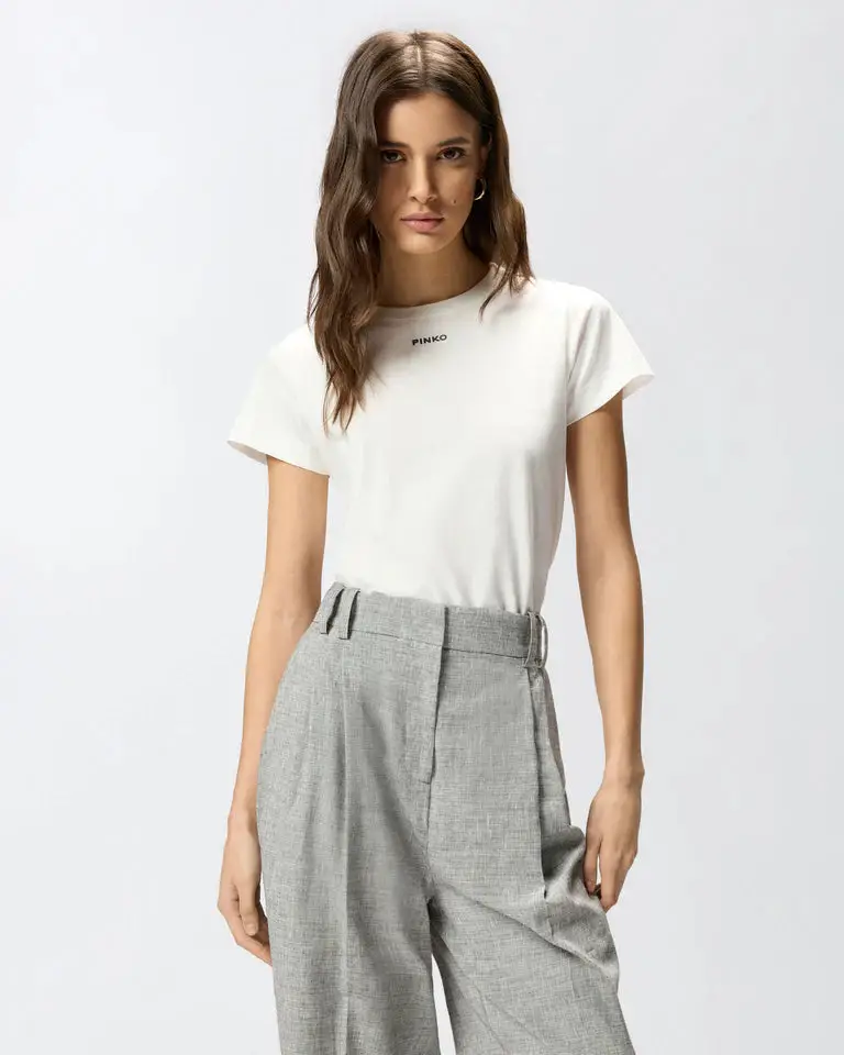 BASICO T-SHIRT JERSEY LOGO STAMPA SS26 BIANCO