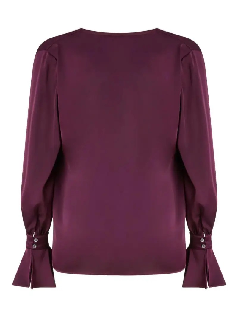Blusa bordeaux con scollo drappeggiato e maniche lunghe miniatura 2