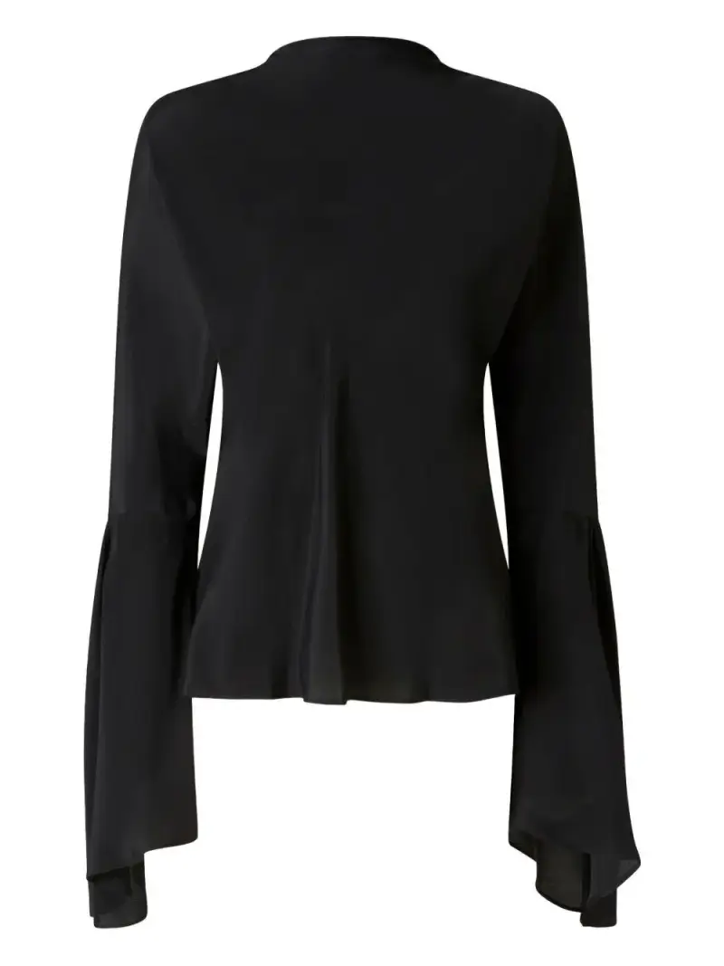 Blusa con scollo a V e maniche plissettate Nero miniatura 2