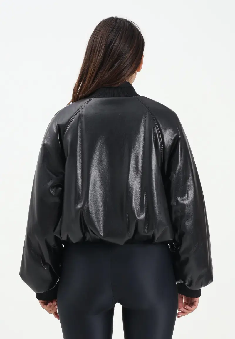 Bomber in ecopelle nero da donna miniatura 3