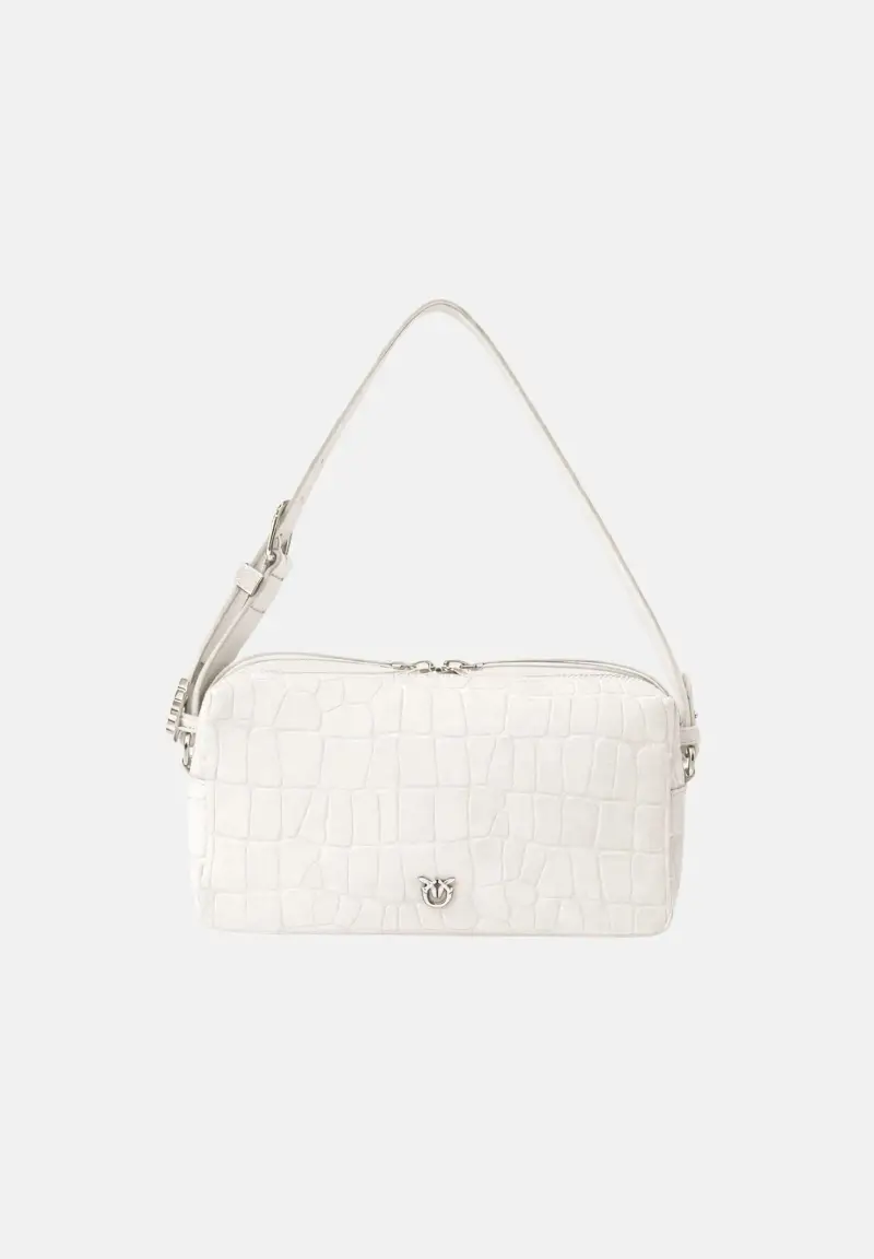 Borsa a spalla bianca da donna in pelle stampa coccodrillo