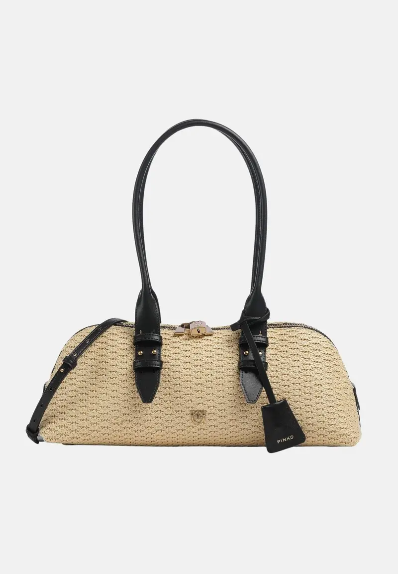 Borsa a spalla Escape Bag Horizontal in rafia beige da donna