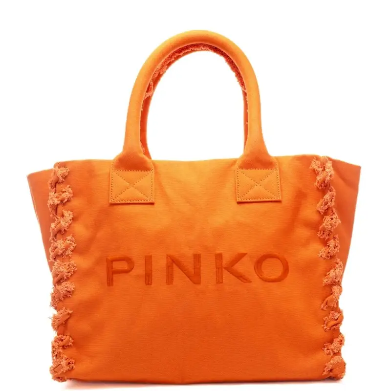 borsa da donna beach shopper in canvas con maxi logo lettering cucito sul davanti arancio bruciato