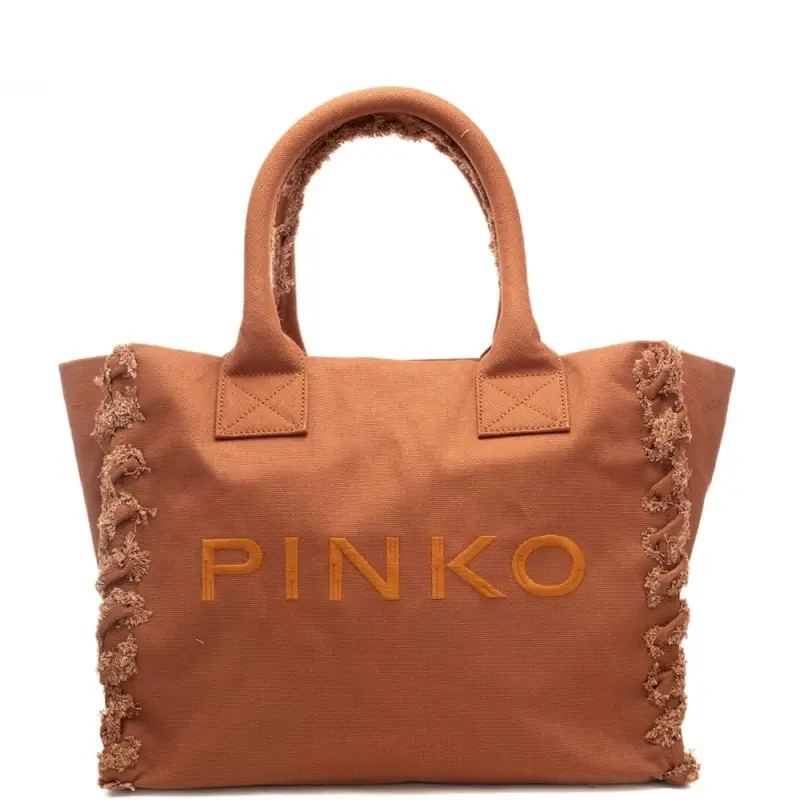 borsa da donna beach shopper in canvas con maxi logo lettering cucito sul davanti beige