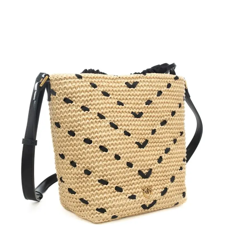 borsa da donna bucket mini chevron in rafia paglia nero miniatura 2