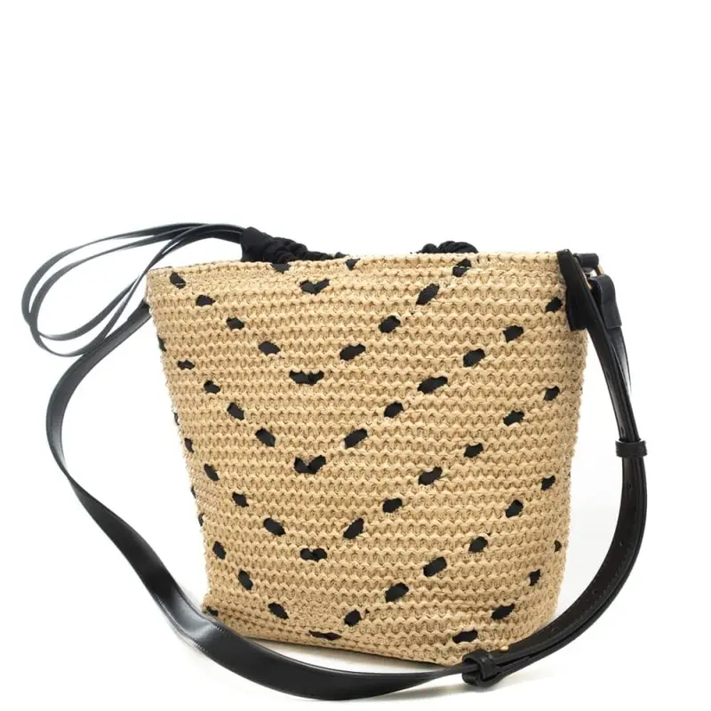 borsa da donna bucket mini chevron in rafia paglia nero miniatura 3