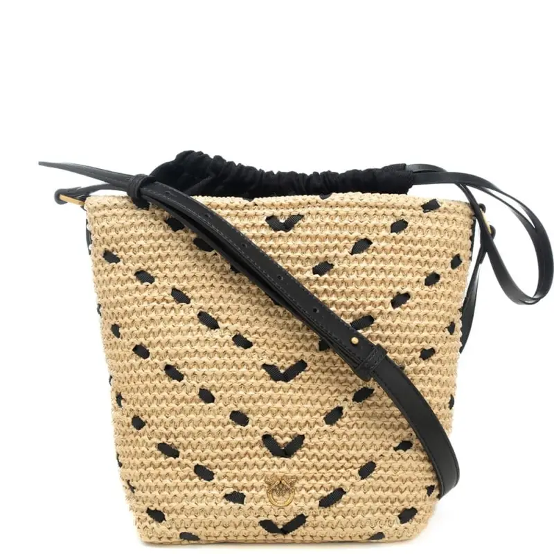 borsa da donna bucket mini chevron in rafia paglia nero