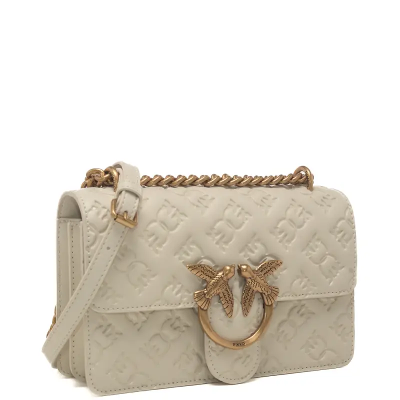 borsa da donna love one mini imprime in vera pelle con tracolla regolabile avorio oro miniatura 2