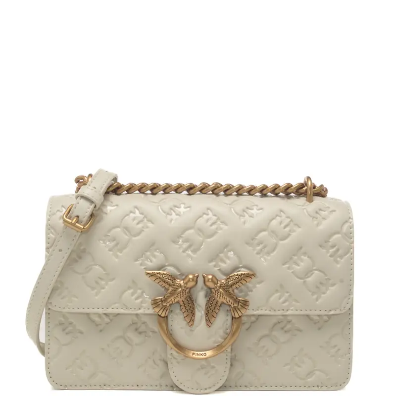 borsa da donna love one mini imprime in vera pelle con tracolla regolabile avorio oro