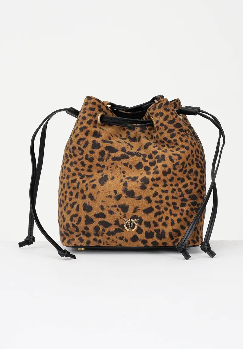 Borsa mini cammello da donna in Suede Leopardato