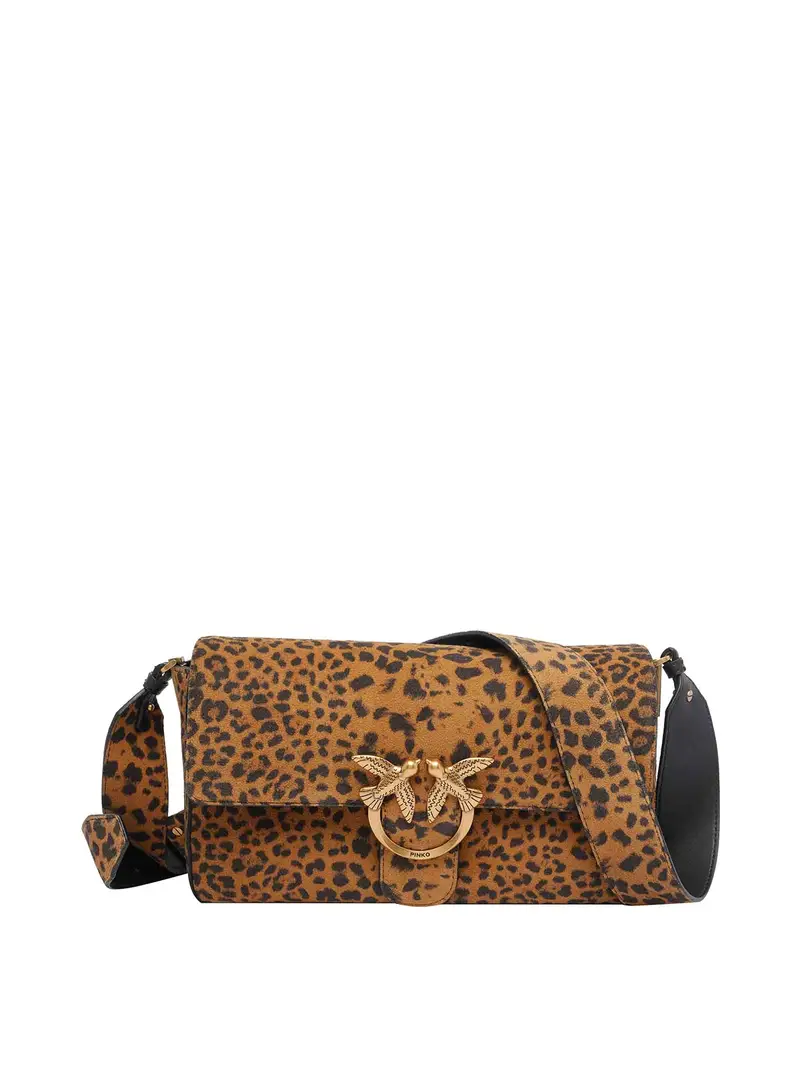 Borsa morbida in pelle scamosciata leopardata Marrone