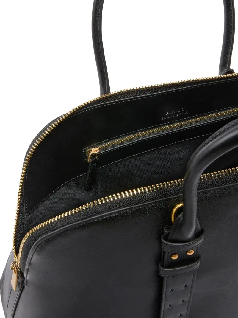 Borsa tote in pelle con chiusura a lucchetto Nero miniatura 3