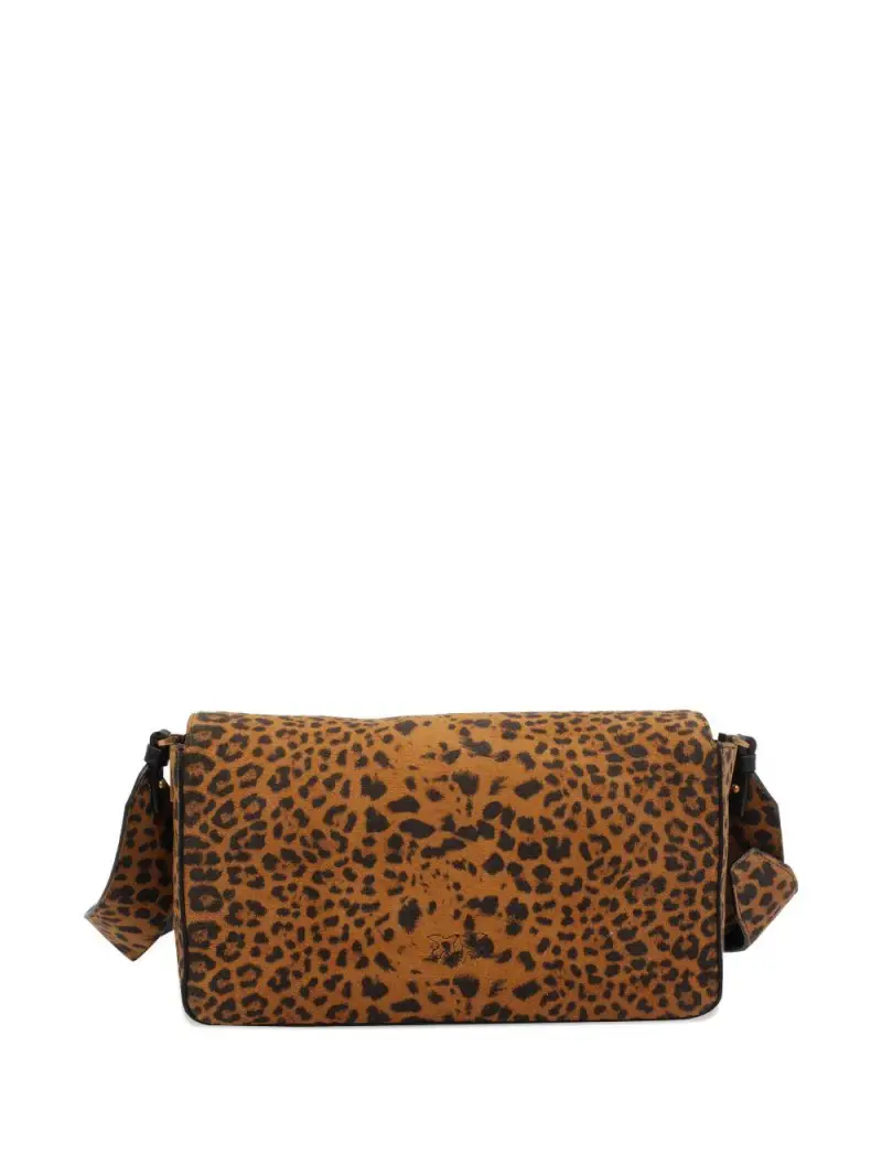 Borsa tote leopardata in pelle marrone miniatura 2