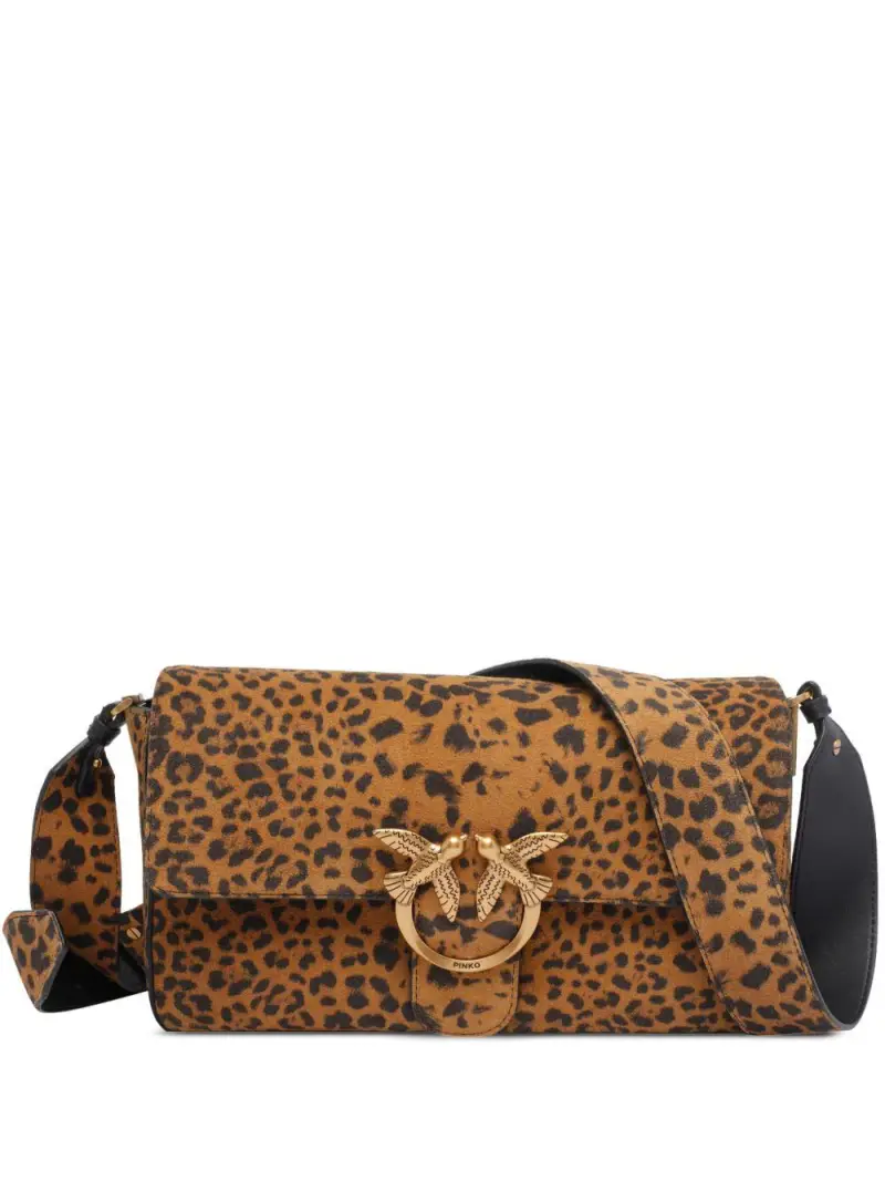 Borsa tote leopardata in pelle marrone miniatura 3