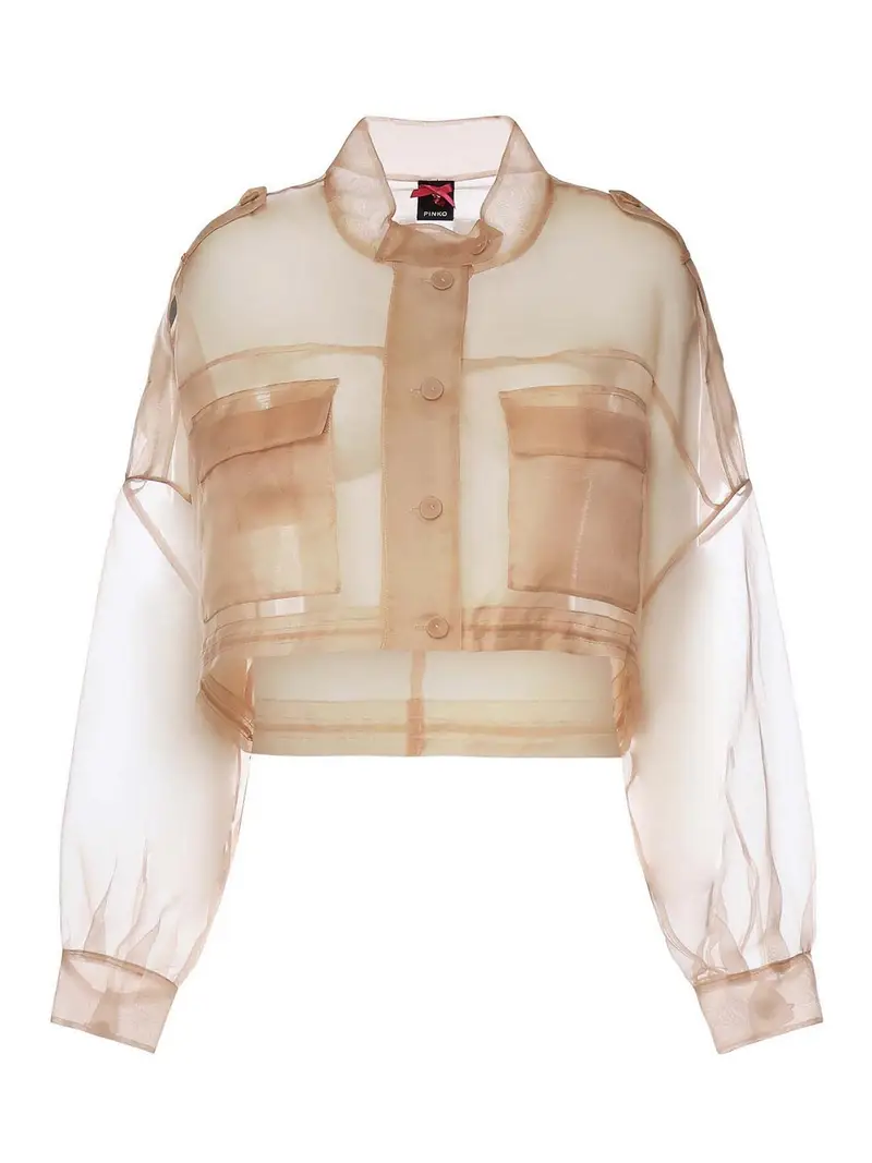 Caban Cropped In Organza Di Pura Seta Color Carne E Neutri