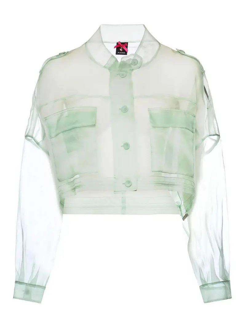 Caban Cropped In Organza Di Pura Seta Verde