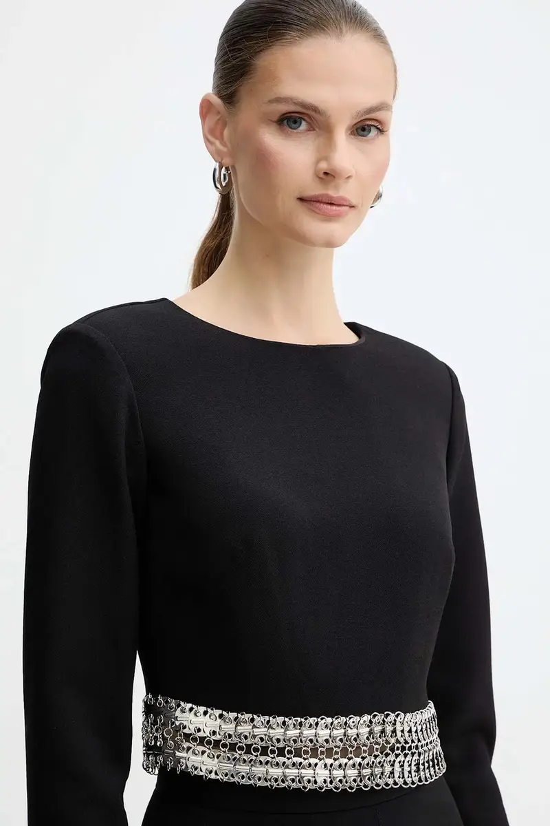 camicetta donna colore nero con applicazione 105955 A2YH miniatura 4