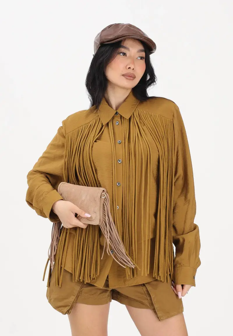 Camicia a manica lunga kiwi da donna con frange miniatura 2