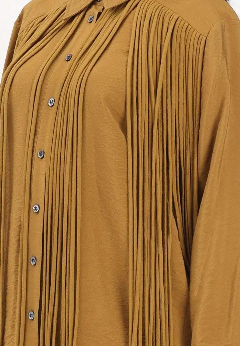 Camicia a manica lunga kiwi da donna con frange miniatura 3