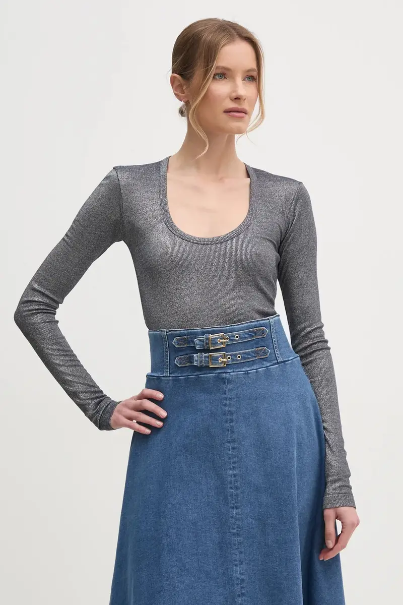 camicia a maniche lunghe donna colore argento 104650 A2CQ miniatura 4