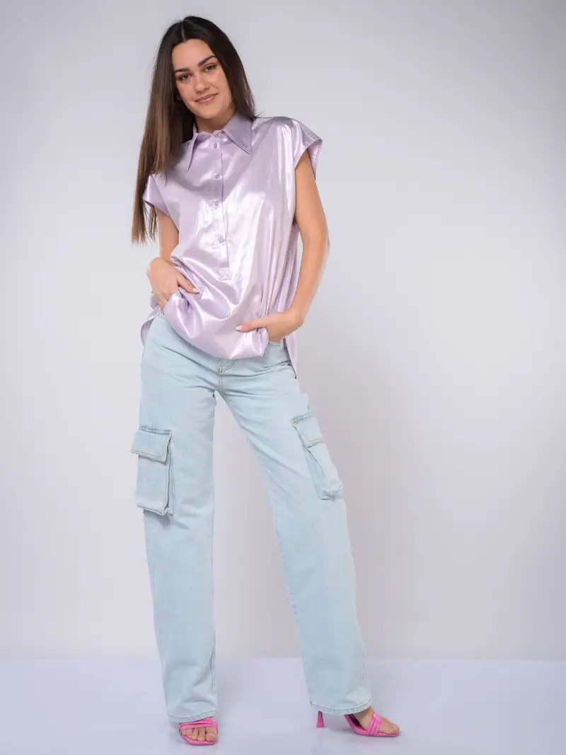 camicia da donna Pinko manica corta effetto cangiante VIOLA miniatura 2