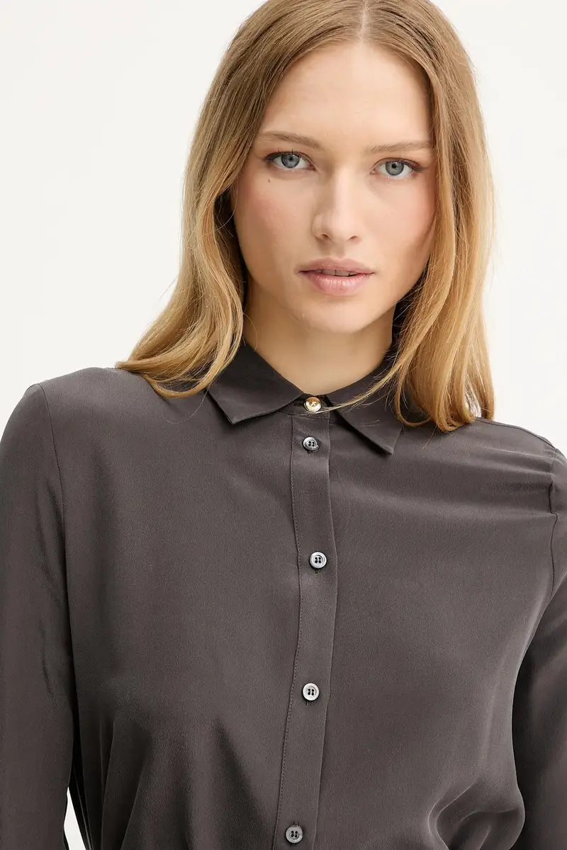 camicia in seta donna colore marrone 105593 A2T7 miniatura 4