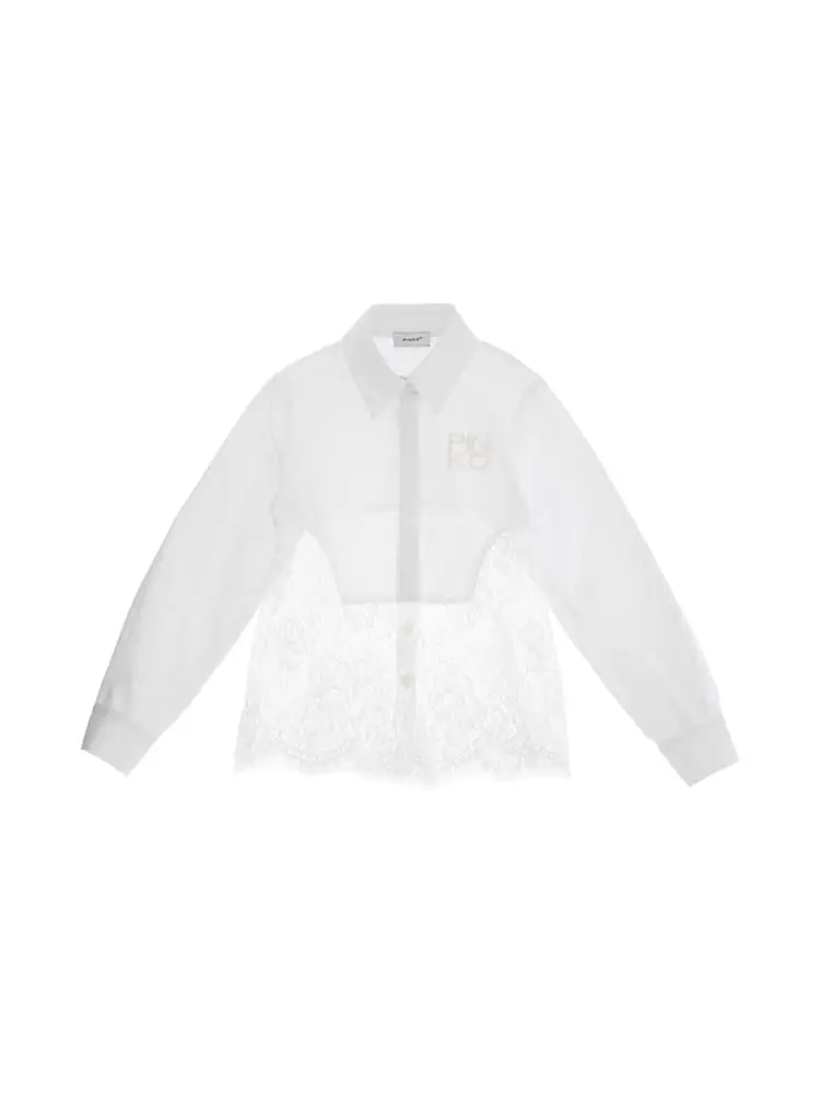 camicia kids/junior in popeline bianco con pizzo e ricamo