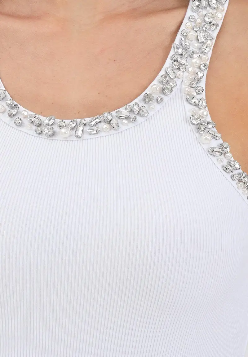 Canotta bianca da donna con ricami gioiello miniatura 3