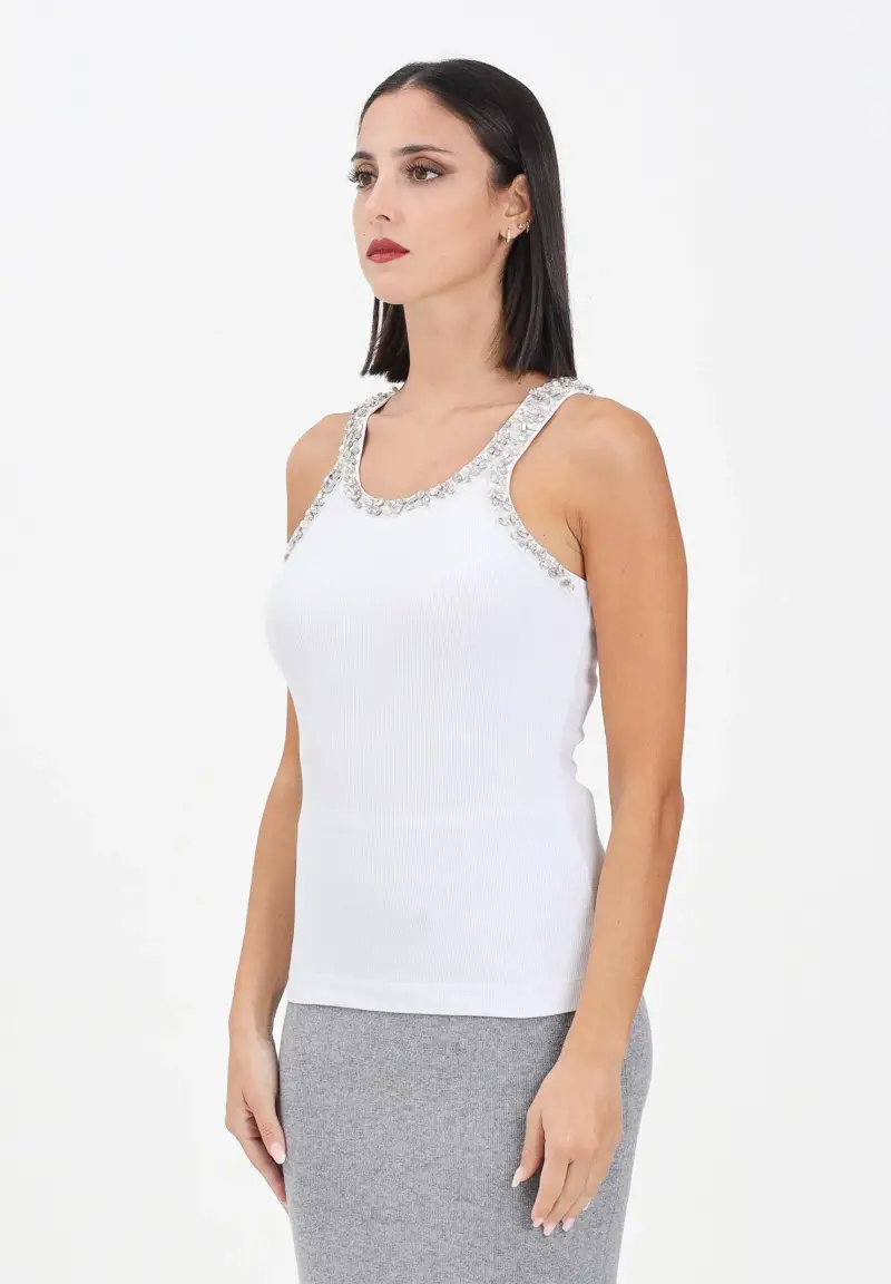 Canotta bianca da donna con ricami gioiello