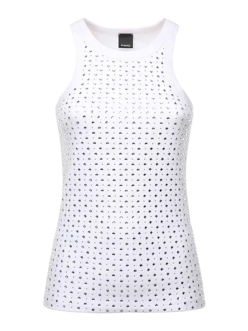 Canotta Con Strass E Borchie Bianco