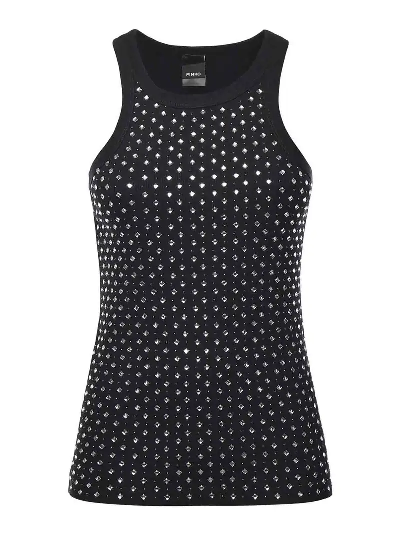Canotta Con Strass E Borchie Nero