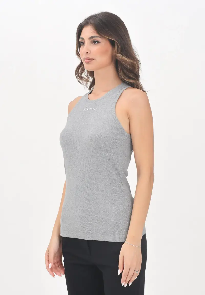 Canotta grigia da donna personalizzata con mini logo PINKO