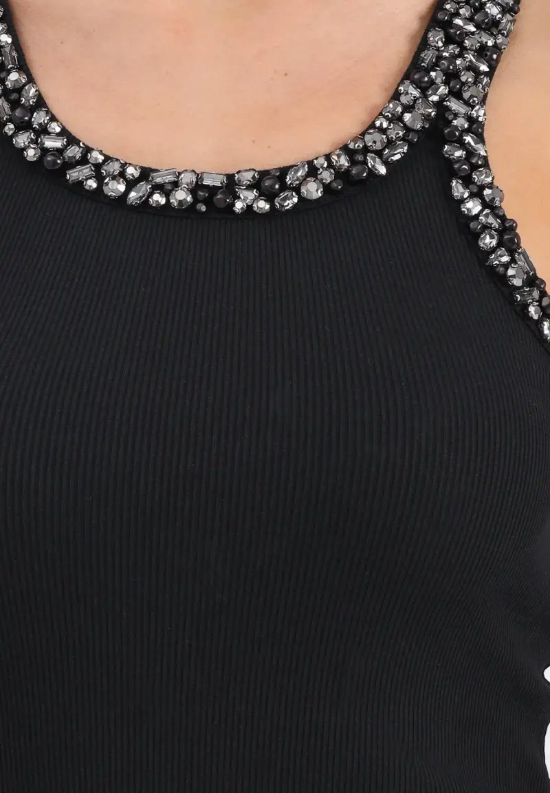 Canotta nera da donna con ricami gioiello miniatura 3