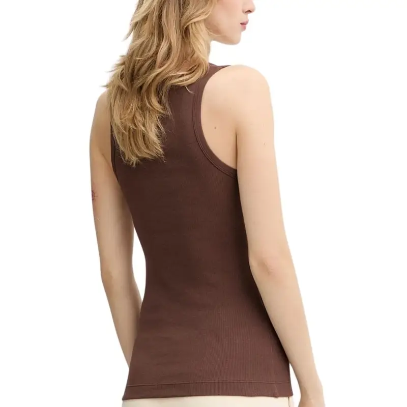 canottiera da donna con mini logo a contrasto sul davanti marrone miniatura 3