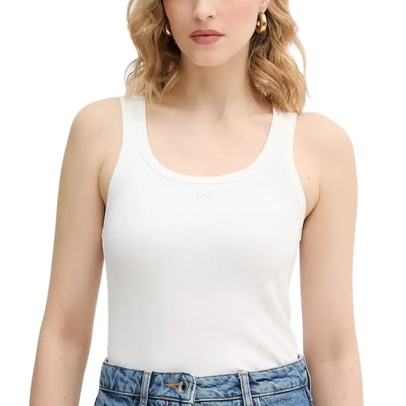 canottiera da donna con mini logo ton sur ton sul davanti bianca