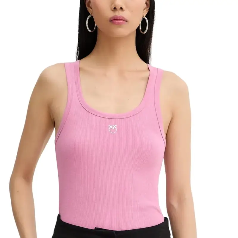 canottiera da donna con mini logo ton sur ton sul davanti rosa