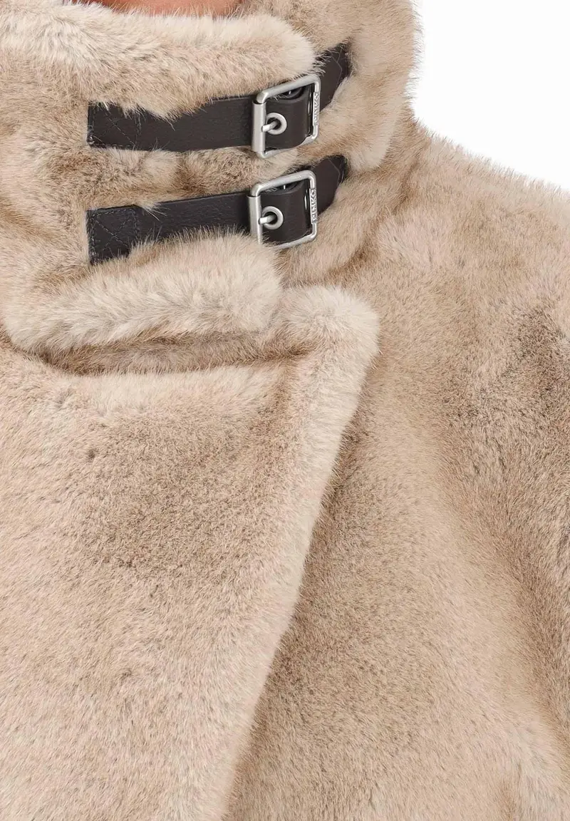 Cappa beige da donna effetto pelliccia miniatura 3