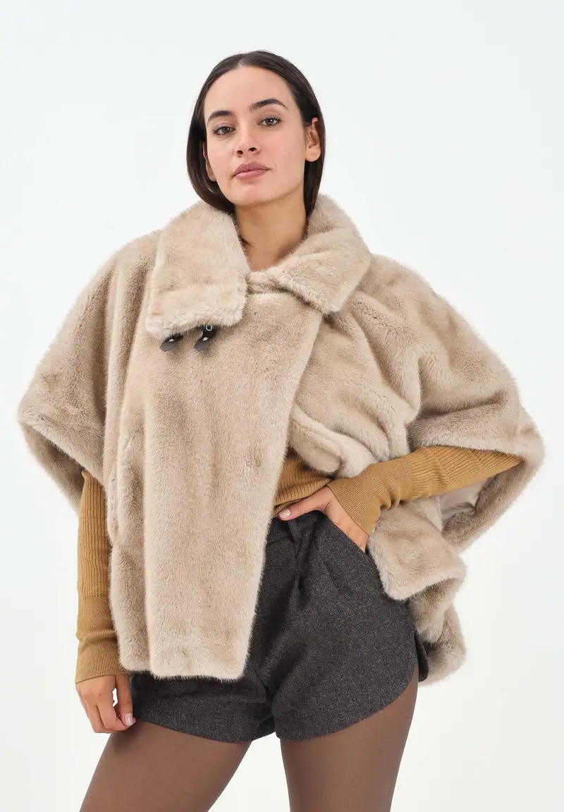 Cappa beige da donna effetto pelliccia miniatura 2