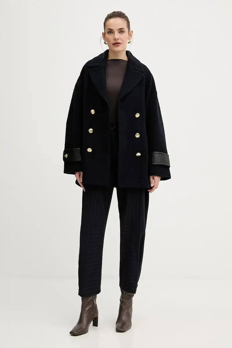 cappotto con aggiunta di lana colore blu navy 105559 A2SH miniatura 2