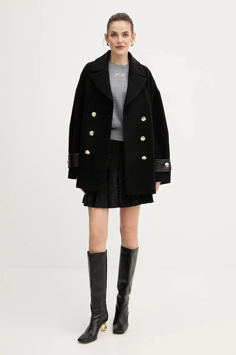 cappotto con aggiunta di lana colore nero 105559 A2SH miniatura 2