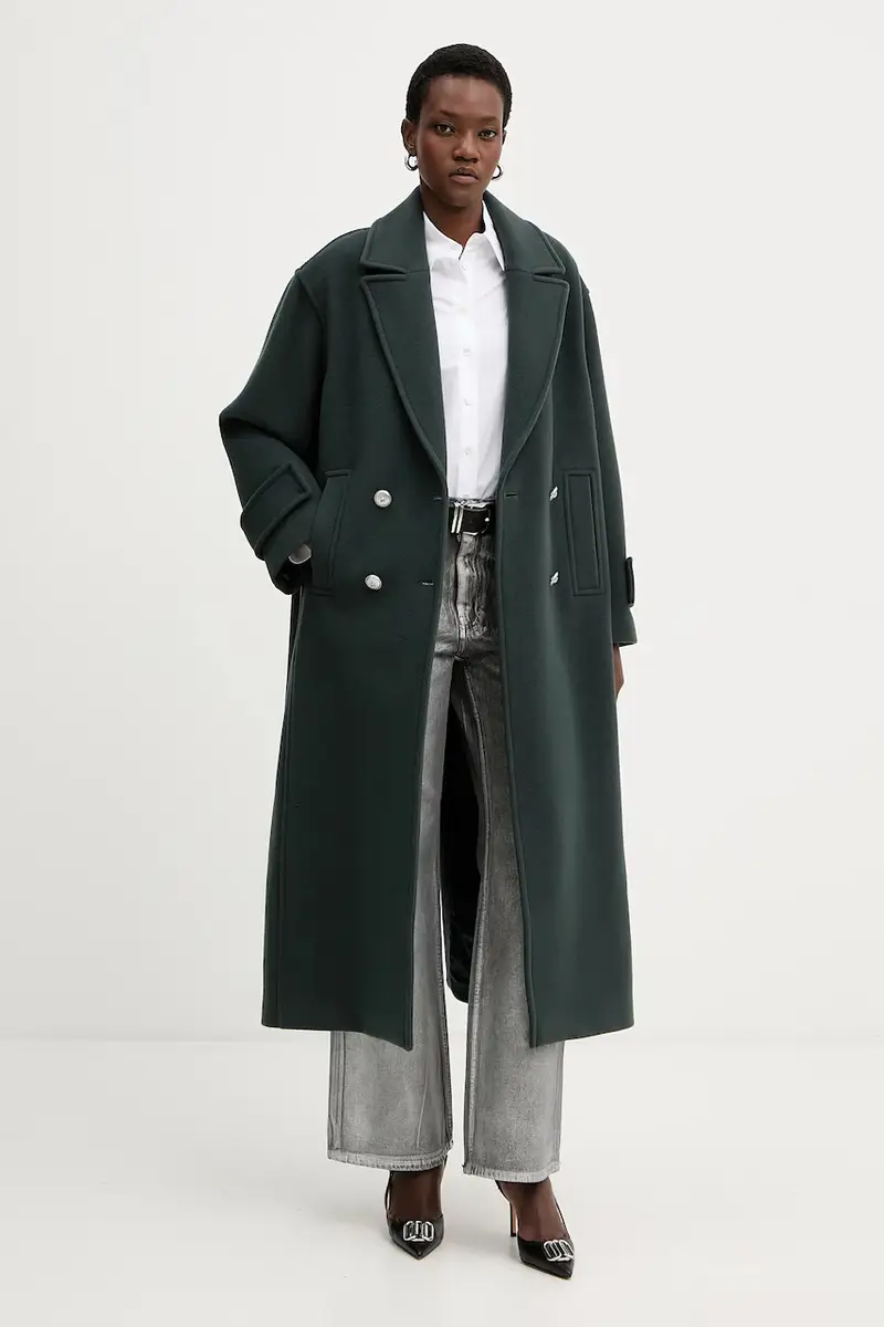 cappotto con lana colore verde 105770 A2SM miniatura 2