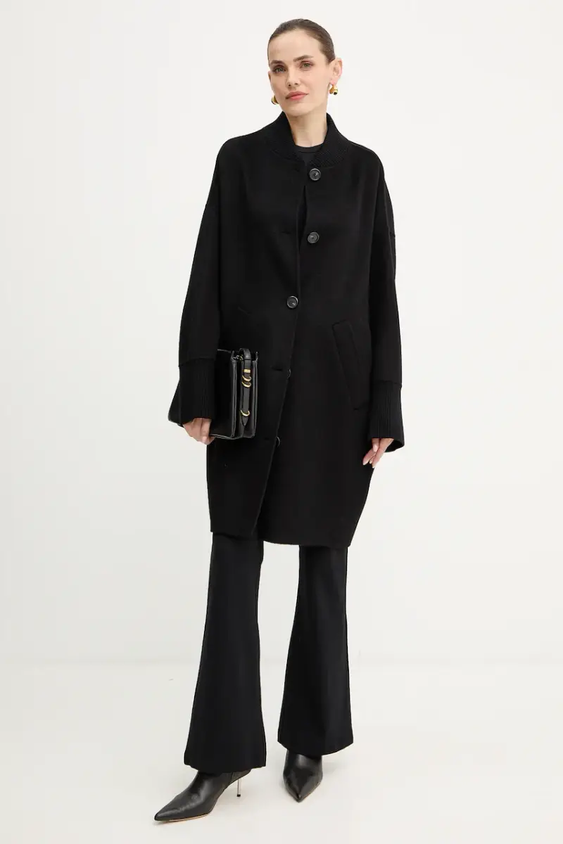 cappotto in lana colore nero 105404 A1ZQ miniatura 2