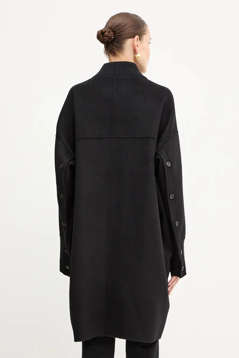 cappotto in lana colore nero 105404 A1ZQ miniatura 3