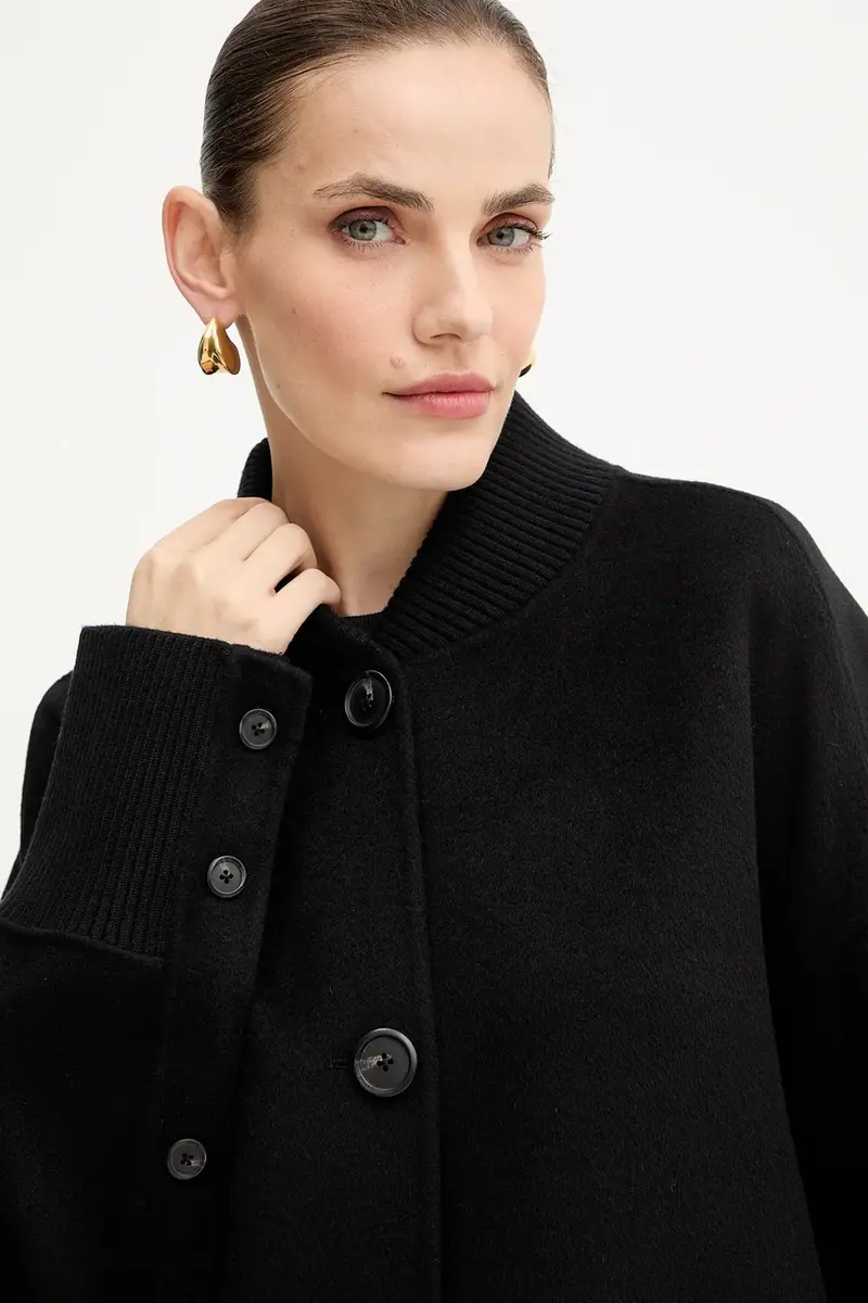 cappotto in lana colore nero 105404 A1ZQ miniatura 4