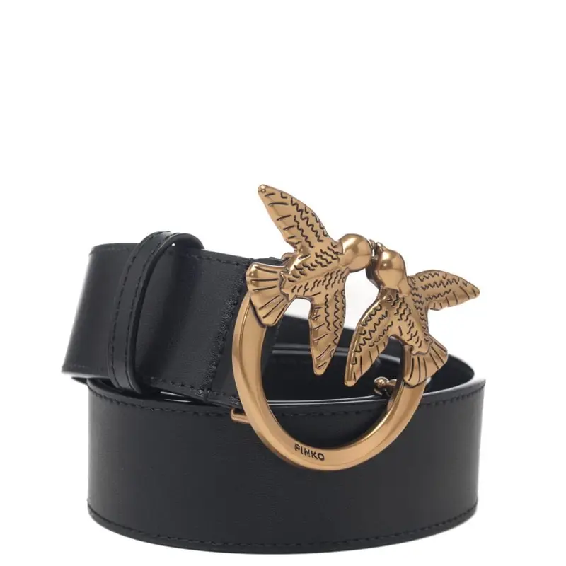 cintura alta 4cm love birds in pelle nero oro miniatura 2