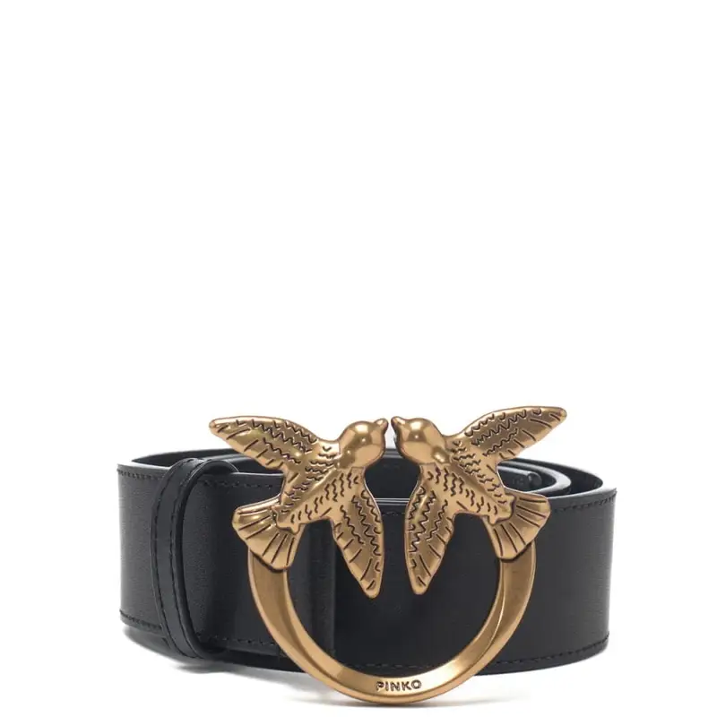 cintura alta 4cm love birds in pelle nero oro